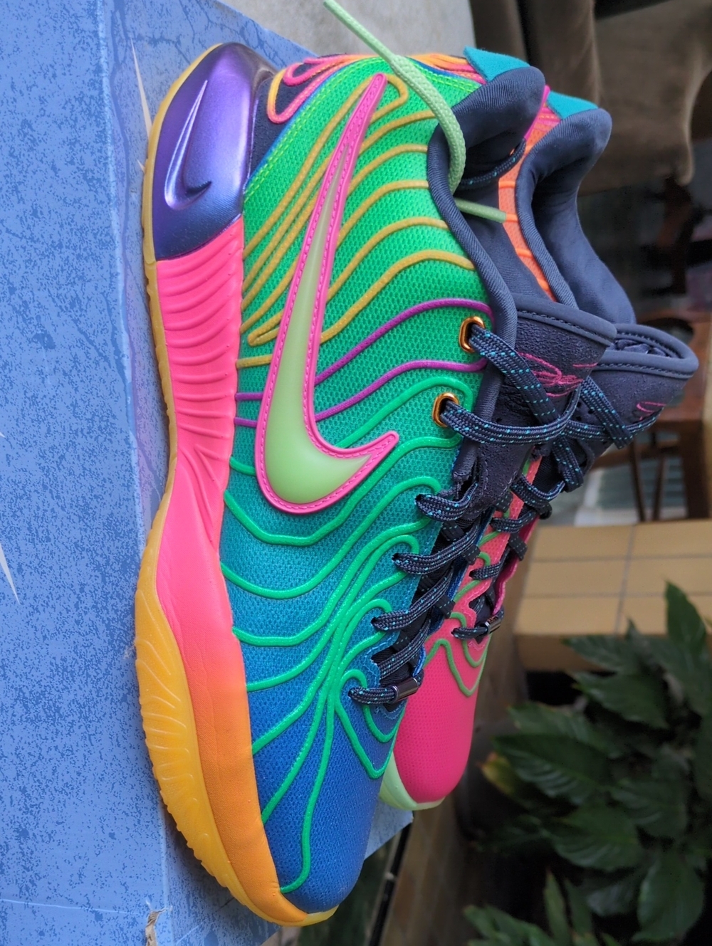 Nike LeBron 21 Neon Green Pink Blue Gradient Basketball Sneakers